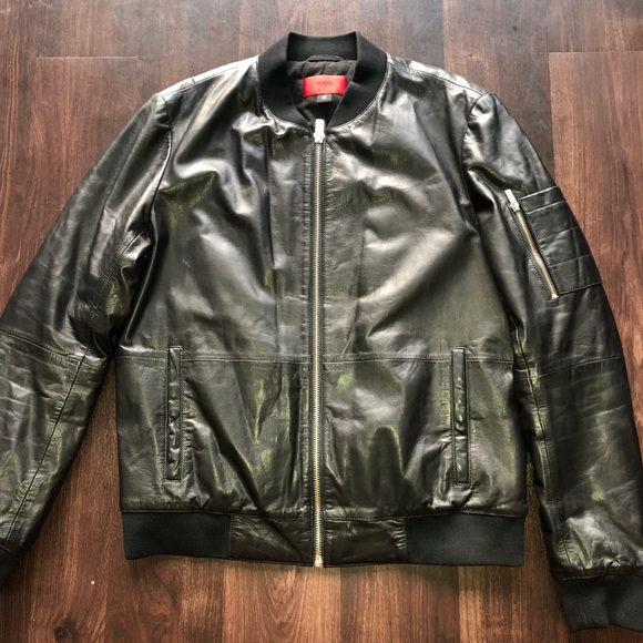 hugo boss leather bomber jacket